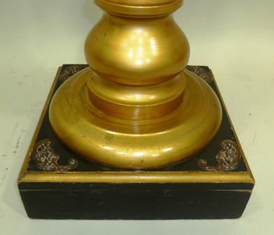 AN EDWARDIAN AESTHETIC DESIGN TORCHERE, ebonised and gilt wood, with hand coloured ceramic stem, - Image 2 of 4