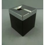 A 1930'S BAKELITE AND CHROME "NO FUME" CUBE ASHTRAY, 7.5cm high