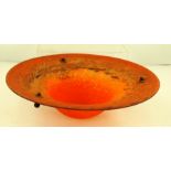 AN ART DECO GLASS CEILING SHADE of blown circular bowl design, coloured from orange to the centre to