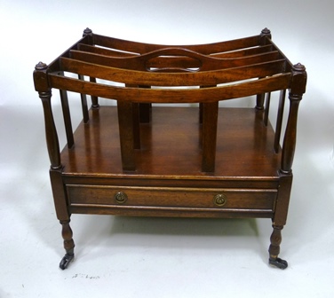 A GEORGIAN DESIGN MAHOGANY CANTERBURY with central carrying handles, the base fitted a drawer, on - Image 2 of 2