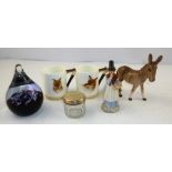 A COLLECTION OF COLLECTABLE CERAMICS AND GLASSWARE comprising; a Beswick donkey foal no.2110 with