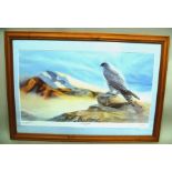 AFTER DEAN KENDRICK "Arctic Prince - Gyr Falcon", a colour print depicting two birds of prey, 40cm x