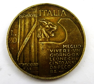 A MUSSOLINI 20 LIRE COIN