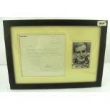 SPIKE MILLIGAN An autographed photograph, mounted, together with a letter, image 12 x 8cm, in