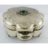 AN EARLY 20TH CENTURY SWEDISH SILVER COLOURED METAL LADY'S DRESSING TABLE BOX having hinged lid