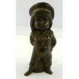 A 19TH CENTURY CAST BRONZE FIGURE OF A YOUNG BOY in peak cap and ruff, 6.5cm high