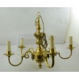 A LATE 20TH CENTURY LACQUERED BRASS FIVE LIGHT CEILING ELECTROLIER having circular "drip" pans and