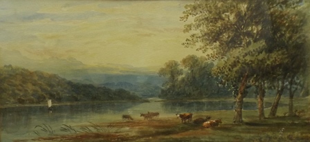 LATE 19TH CENTURY ENGLISH SCHOOL "Coniston Water, Cumberland", a landscape with cattle in - Image 2 of 2