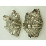 A PAIR OF SEA SALT DISHES, being silver mounted real shells, 13cm