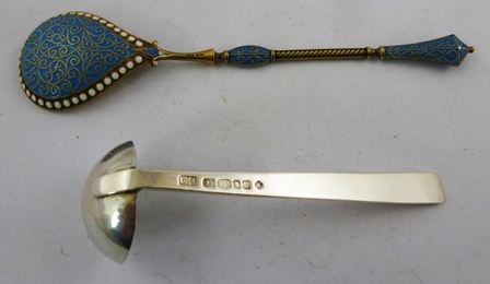 A GUILD OF HANDICRAFT SILVER SAUCE LADLE, London Millennium mark 2000, of plain form, together - Image 2 of 3