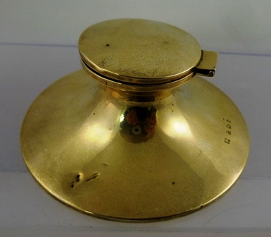 AN EDWARDIAN SILVER CAPSTAN INKWELL, Birmingham 1923, base 11.5cm together with a SILVER MOUNTED - Image 2 of 4