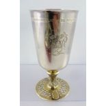 JAMES DIXON AND SONS A LATE 20TH CENTURY COMMEMORATIVE SILVER GOBLET, engraved coat of arms and