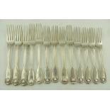WILLIAM THEOBOLDS A SET OF SIX WILLIAM IV SILVER DESSERT FORKS, fiddle, thread and shell pattern,