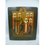 LATE 19TH CENTURY RUSSIAN SCHOOL A Portrait Icon of eight standing under God on high, Oil on pine