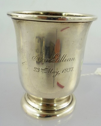 G.B. & CO. A SPUN SILVER MUG having rolled rim and moulded foot, Birmingham possibly 1906, 84g