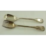 WILLIAM EATON A PAIR OF GEORGE IV SILVER SALAD SERVERS, fiddle, thread and shell pattern, shell