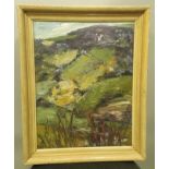 JESSIE EGGLESTON Cotswold Landscape, Impasto Oil on board, signed, see labels verso including "