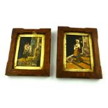 TWO 19TH CENTURY ITALIAN PIETRA DURA PANELS each depicting a peasant figure, a mosaic of marbles and