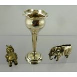 AN EDWARDIAN SILVER ELEPHANT PIN CUSHION, Birmingham 1906, 4cm high, together with a small SILVER