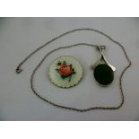 A DANISH SILVER COLOURED METAL MOUNTED DESIGNER PENDANT set with an oval agate, on chain and a