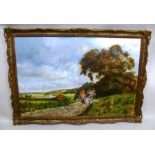 DONALD AYRES A Foxhunting scene, the pack in an extensive landscape, an Oil on canvas, signed,