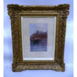 EMILY LEDBROOK "Whitby", Oil on artist's board, signed and inscribed, 22cm x 13cm in ornate gilt