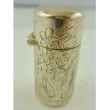 A SAMPSON MORDAN & CO. A LATE VICTORIAN SILVER SCENT PHIAL, engraved with birds and butterflies