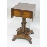 A 19TH CENTURY MAHOGANY PILLAR PEMBROKE OCCASIONAL TABLE with drop flaps, fitted two real and two