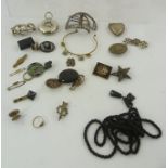 A SELECTION OF ITEMS to include; a Georgian buckle, a silver plated heart shaped vesta, micro mosaic