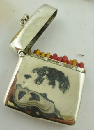 TWO SILVER CRUMB BRUSHES, a plain silver VESTA CASE, an engraved silver MATCH SLIDE, an early 20th - Image 4 of 4