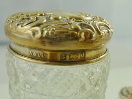ADIE & LOVEKIN LTD. AN EDWARDIAN SILVER CAPPED CUT GLASS DRESSING TABLE JAR, Birmingham 1903, - Image 3 of 3