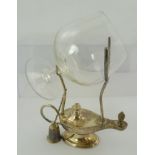 A SILVER PLATED BRANDY WARMER in the form of an "Aladdin's Lamp", with brandy glass