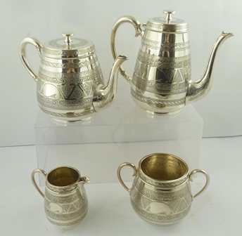 AN EDWARDIAN SILVER PLATED FOUR-PIECE TEA AND COFFEE SERVICE, having chased decoration, comprising a - Image 2 of 2