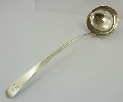 ALEXANDER GARDNER A GEORGE IV SILVER SOUP LADLE, having plain tapering handle, monogrammed,