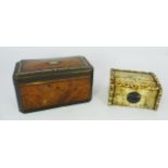 A VICTORIAN BIRD'S EYE MAPLE AND BRASS BOUND TEA CADDY having hinged lid with period "mother-of-