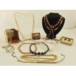 A GOOD SELECTION OF 1930's AND LATER COSTUME JEWELLERY including; pendants, enamel brooches,