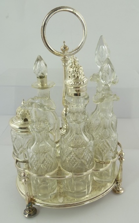 A 19TH CENTURY ELECTRO PLATE GEORGIAN STYLE SEVEN-BOTTLE CRUET, having central column and handle, - Image 2 of 2