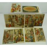 A SUITE OF NINE 20TH CENTURY GERMAN COLOURED POSTCARDS portraying scenes of Medieval punishment