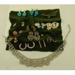 A SELECTION OF COSTUME JEWELLERY EARRINGS; approximately fourteen pairs to include turquoise matrix