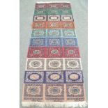 A RUG DEALERS SAMPLER RUNNER, showing ten colour ways of background and varying designs, includes