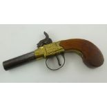 AN ENGLISH TURN OFF BARREL PERCUSSION POCKET PISTOL circa 1840, having mahogany handle, engraved