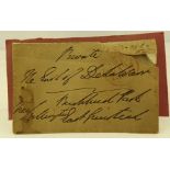 A PERIOD ENVELOPE WITH THE NAMED ADDRESSEE "THE EARL OF DELAWARE" signed by The Duke of