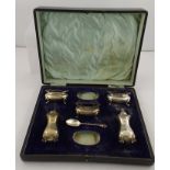 WALKER & HALL A PART CONDIMENT SET OF SILVER in Georgian design, items include three salts with blue