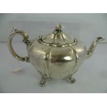 JAMES DIXON & SONS A VICTORIAN SILVER MELON PATTERN TEAPOT having hinged lid with fruit knop,