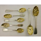 A SELECTION OF FIVE SILVER TEASPOONS and two DESSERT SPOONS Old English and fiddle patterns, all