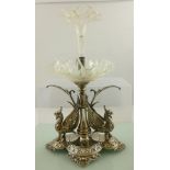 A LATE VICTORIAN EPERGNE silver plated gryphon mounted base, fitted bowl and trumpet flute, 34cm