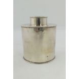 MAPPIN & WEBB A CYLINDRICAL SILVER TEA CADDY having push fit lid and bead rim decoration, London