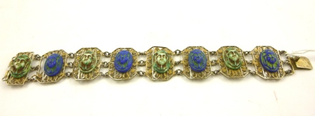 AN EGYPTIAN REVIVAL SILVER BRACELET, a large old Scarab mounted in silver coloured metal and a - Image 6 of 7
