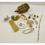 A SELECTION OF COSTUME JEWELLERY including a Rotary marcasite wrist watch, a marcasite brooch, a