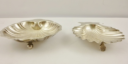 TWO SILVER BUTTER DISHES, one Walker & Hall with scallop feet and another Barker Brothers, on